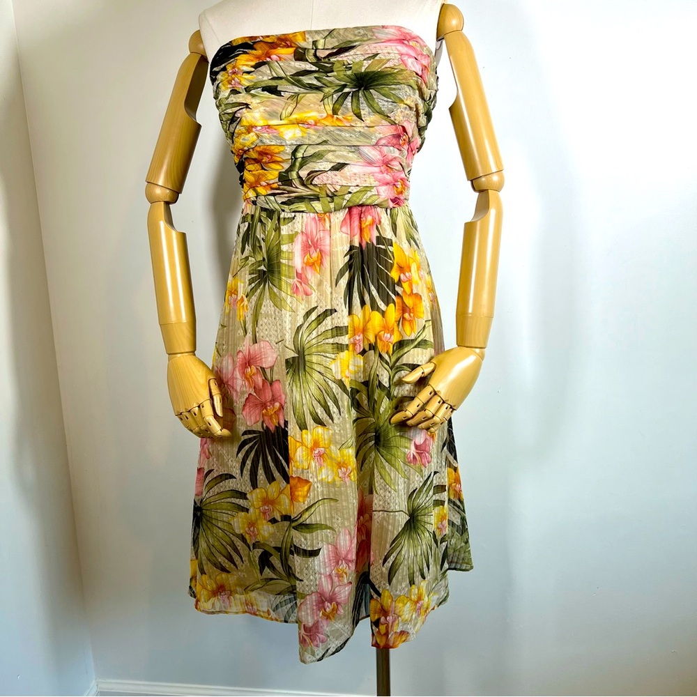 NEW NWT Tommy Bahama African Orchid Tropical Strapless Silk Ruched Dress Size 12